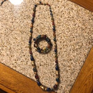 Multi color beaded necklace and bracelet set